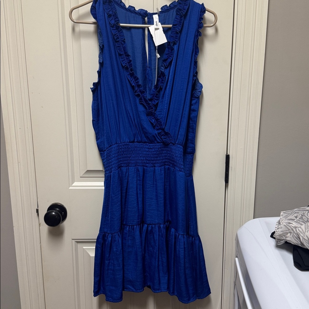 Blue Ruffled Sleeveless Dress